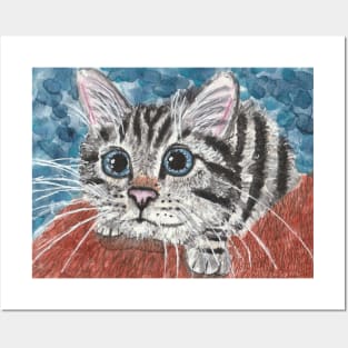 Cute Tabby cat watercolor painting Posters and Art